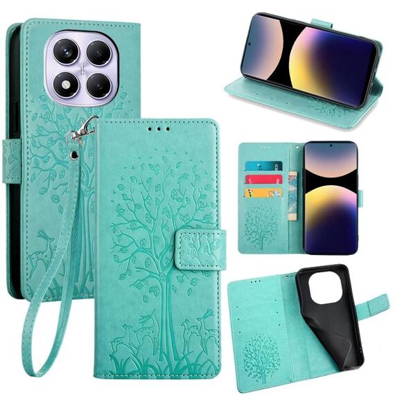 Per Redmi Note 14 Pro 4G Custodia in pelle goffrata con motivo albero e cervo (verde)
