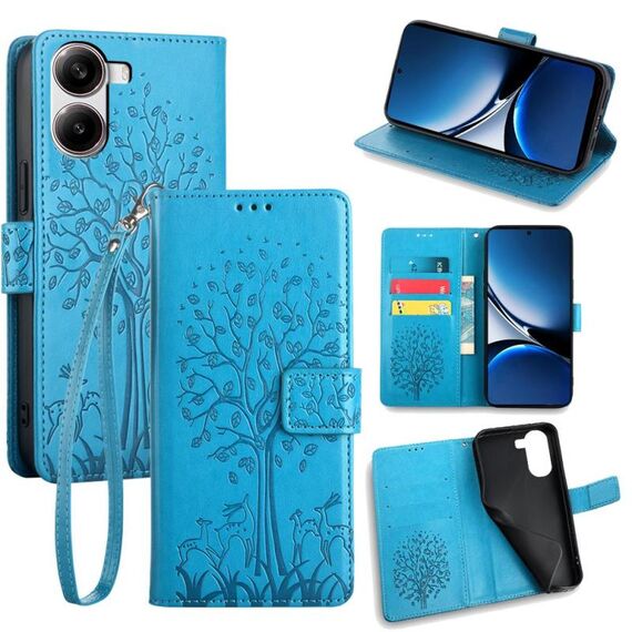 Per Redmi Turbo 4 Custodia in pelle goffrata con motivo albero e cervo (blu)