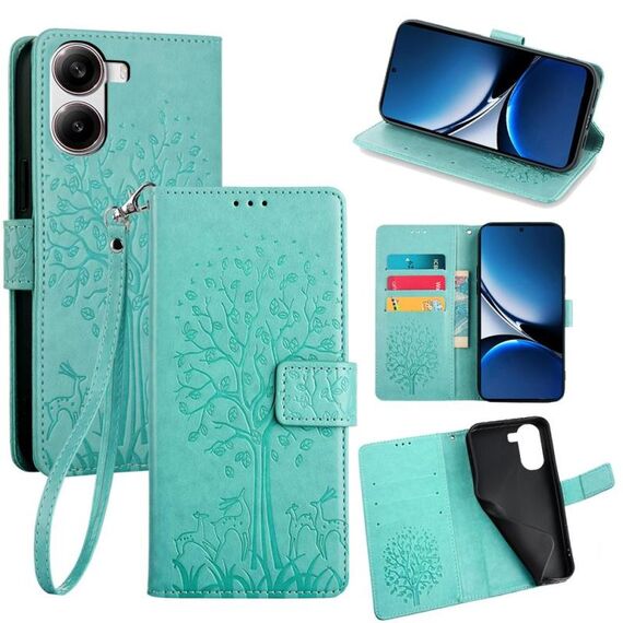 Per Redmi Turbo 4 Custodia in pelle goffrata con motivo albero e cervo (verde)