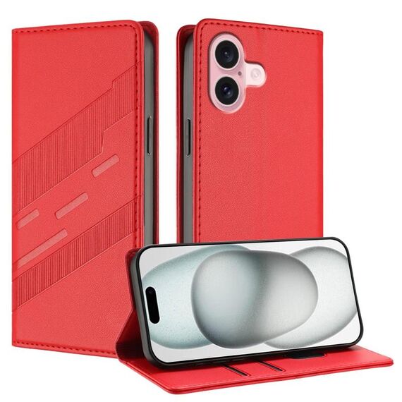 Per iPhone 16 Custodia per telefono in pelle retrò con portafoglio multifunzionale in rilievo (rosso)
