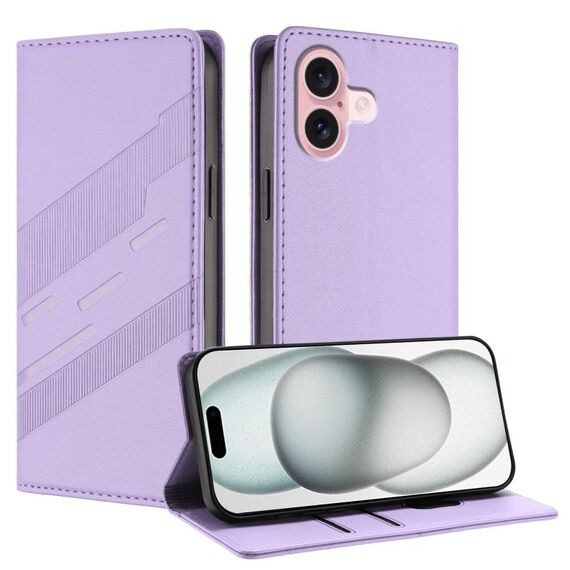 Per iPhone 16 Custodia per telefono in pelle retrò con portafoglio multifunzionale in rilievo (viola chiaro)