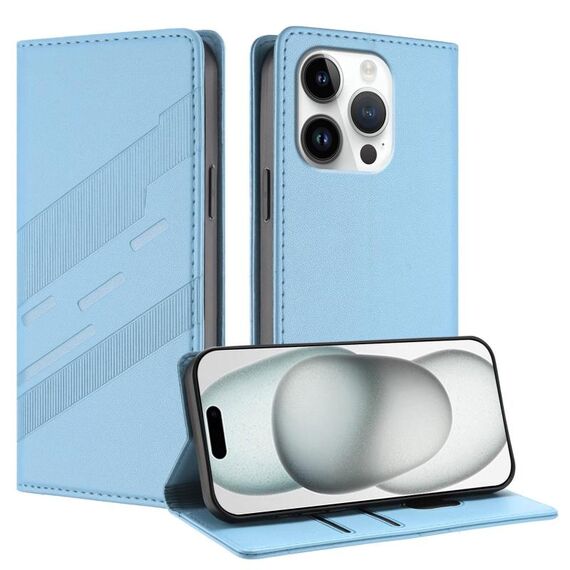 Per iPhone 16 Pro Custodia per telefono in pelle retrò con portafoglio multifunzionale in rilievo (azzurro chiaro)