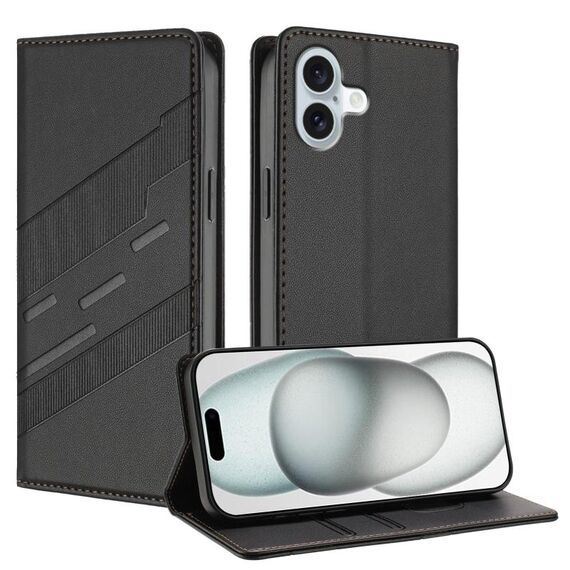 Per iPhone 16 Plus Custodia per telefono in pelle retrò con portafoglio multifunzionale in rilievo (nero)