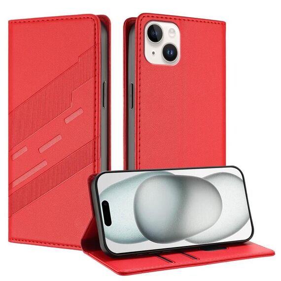 Per iPhone 15 Plus Custodia per telefono in pelle retrò con portafoglio multifunzionale in rilievo (rosso)