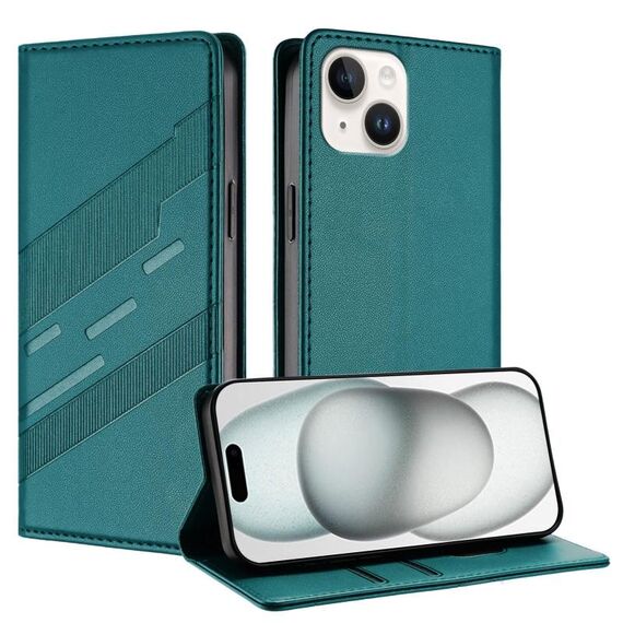 Per iPhone 14/13 Custodia per telefono in pelle retrò con portafoglio multifunzionale in rilievo (verde scuro)