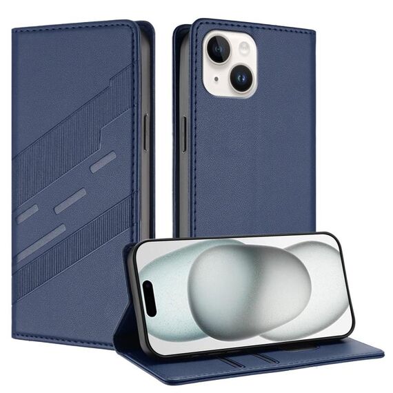 Per iPhone 14/13 Custodia per telefono in pelle retrò con portafoglio multifunzionale in rilievo (blu scuro)