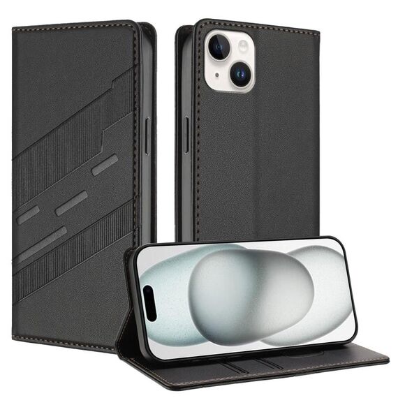 Per iPhone 14 Plus Custodia per telefono in pelle retrò con portafoglio multifunzionale in rilievo (nero)