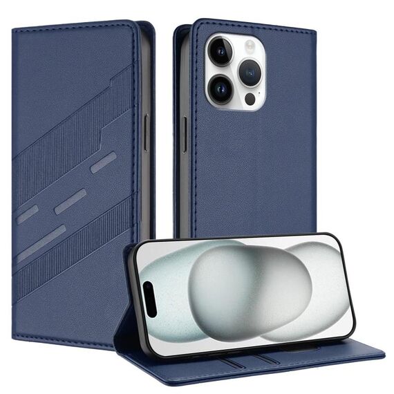 Per iPhone 14 Pro Max Custodia per telefono in pelle retrò con portafoglio multifunzionale in rilievo (blu scuro)