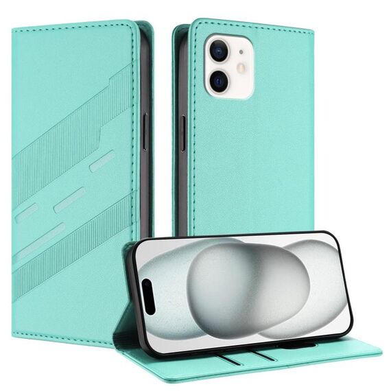 Per iPhone 12 mini Custodia per telefono in pelle retrò con portafoglio multifunzionale in rilievo (verde menta)