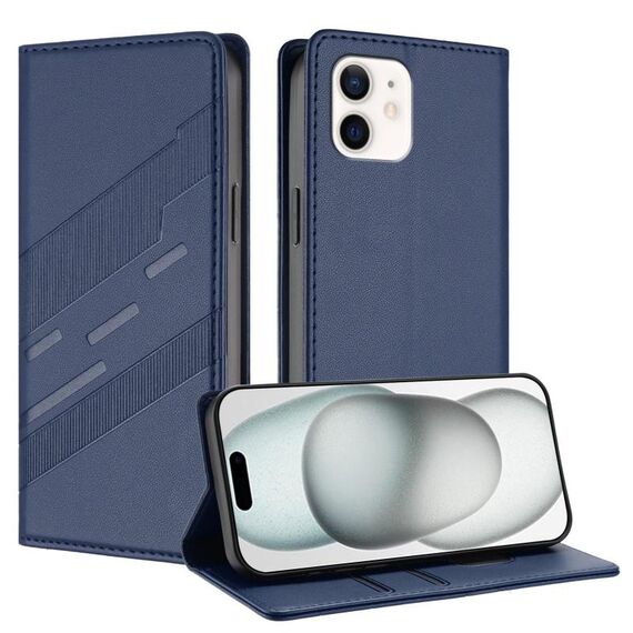 Per iPhone 12 / 12 Pro Custodia per telefono in pelle retrò con portafoglio multifunzionale in rilievo (blu scuro)