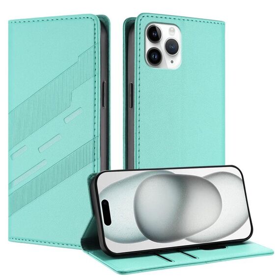 Per iPhone 11 Pro Custodia per telefono in pelle retrò con portafoglio multifunzionale in rilievo (verde menta)