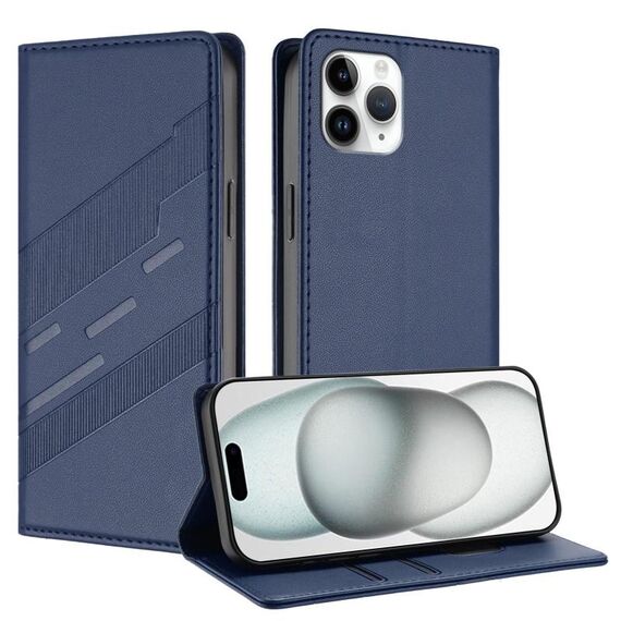 Per iPhone 11 Pro Custodia per telefono in pelle retrò con portafoglio multifunzionale in rilievo (blu scuro)