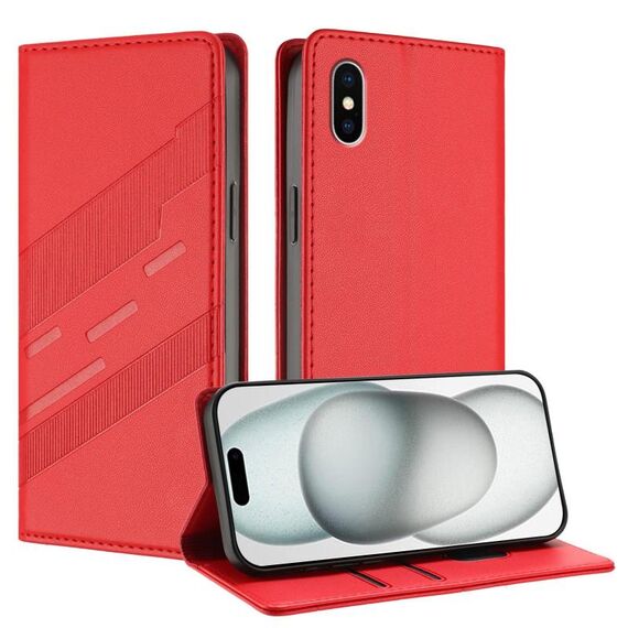 Per iPhone XS / X Custodia per telefono in pelle retrò con portafoglio multifunzionale in rilievo (rosso)