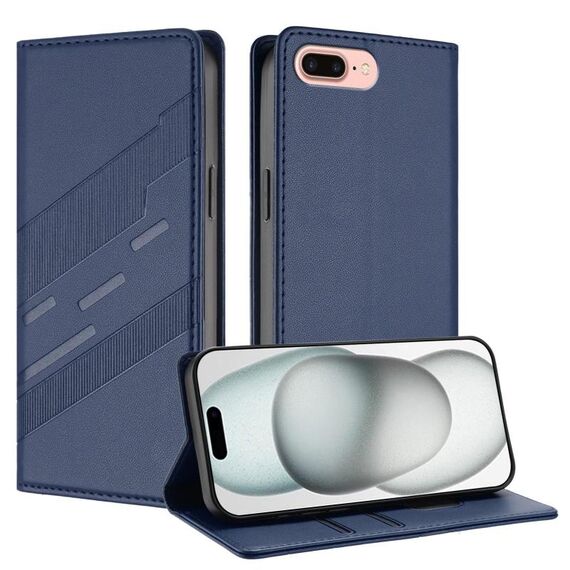 Per iPhone 8 Plus / 7 Plus Custodia per telefono in pelle retrò con portafoglio multifunzionale in rilievo (blu scuro)