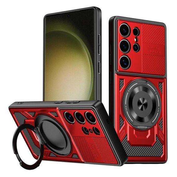 Per Samsung Galaxy S23 Ultra 5G Armor Rotating Holder MagSafe Custodia per telefono (rosso)