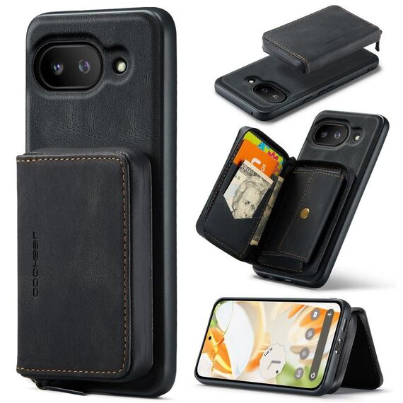Per Google Pixel 9a JEEHOOD J02 Custodia per telefono in pelle con cerniera magnetica orizzontale (nero)