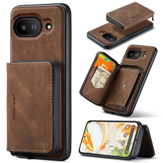 Per Google Pixel 9a JEEHOOD J02 Custodia per telefono in pelle con cerniera magnetica orizzontale (marrone)