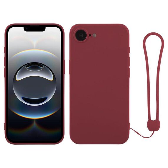 Per iPhone 16e Custodia in silicone con cinturino da polso (rosso vino)
