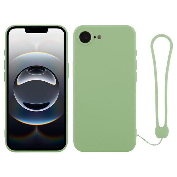 Per iPhone 16e Custodia in silicone con cinturino da polso (verde matcha)