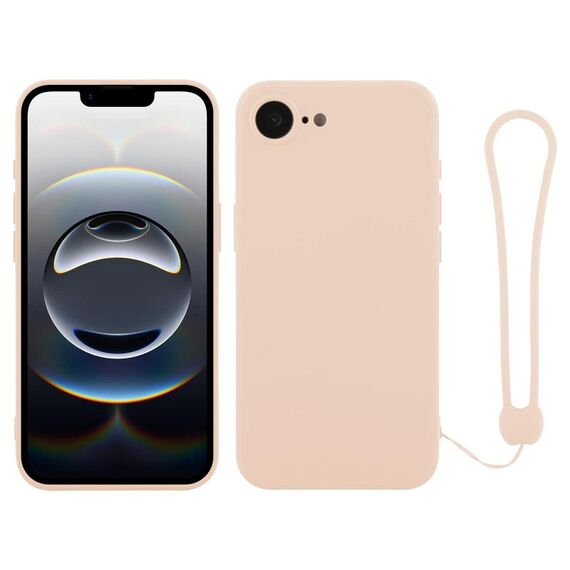 Per iPhone 16e Custodia in silicone con cinturino da polso (rosa chiaro)