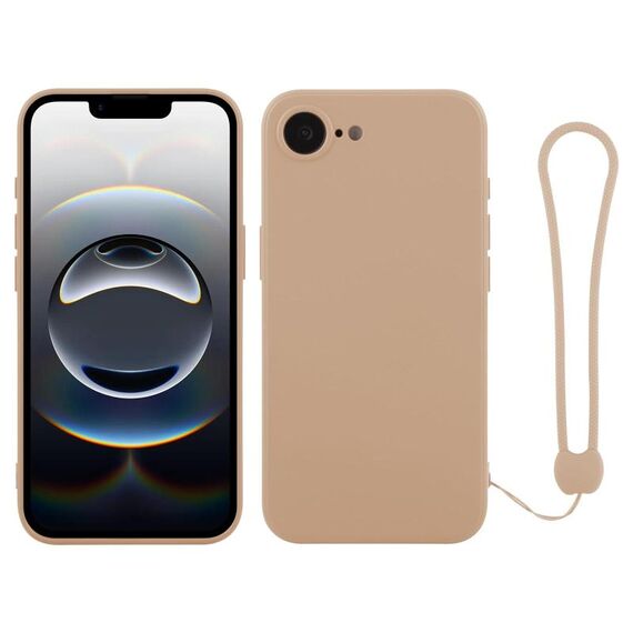 Per iPhone 16e Custodia in silicone con cinturino da polso (rosa loto)