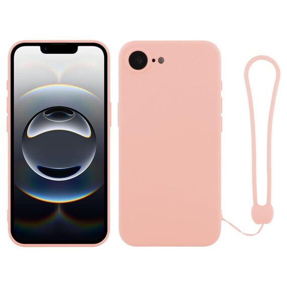 Per iPhone 16e Custodia in silicone con cinturino da polso (rosa)
