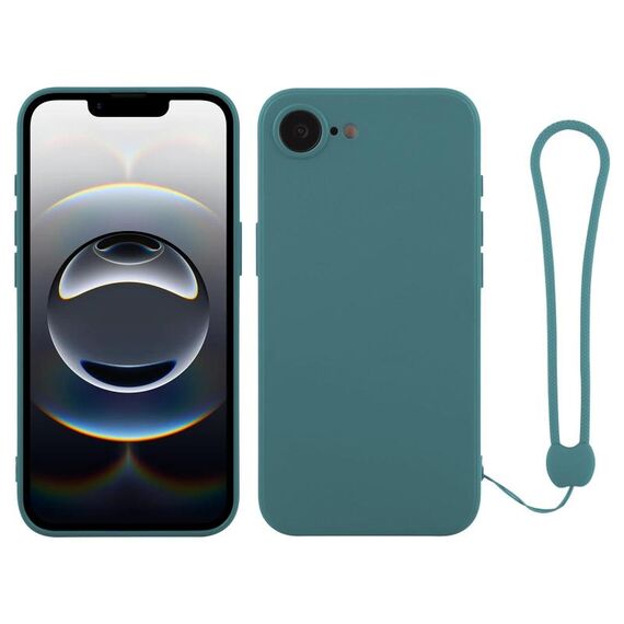 Per iPhone 16e Custodia in silicone con cinturino da polso (verde scuro)
