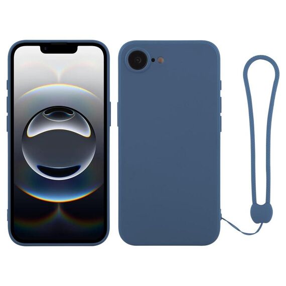 Per iPhone 16e Custodia in silicone con cinturino da polso (blu scuro)