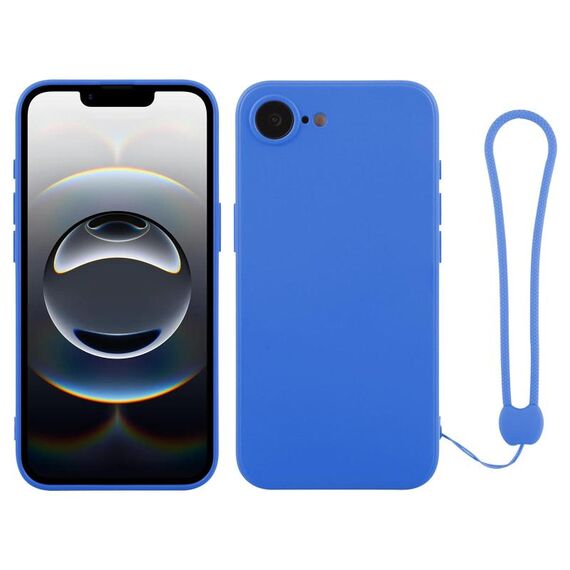 Per iPhone 16e Custodia in silicone con cinturino da polso (blu reale)