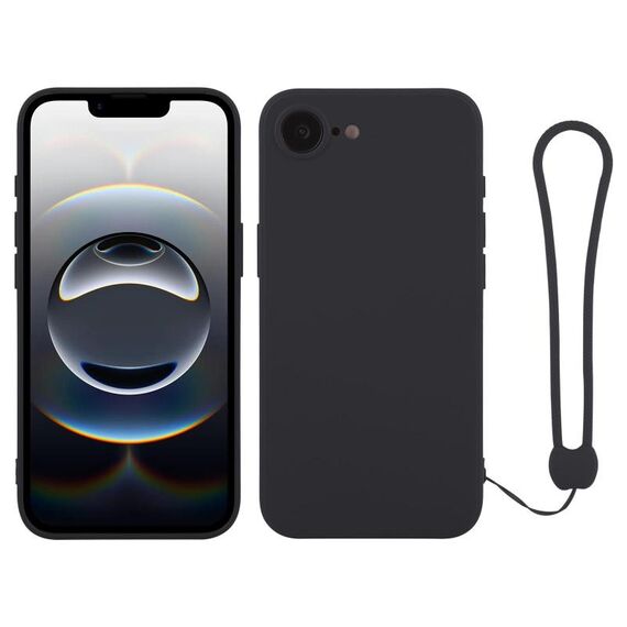 Per iPhone 16e Custodia in silicone con cinturino da polso (nero)