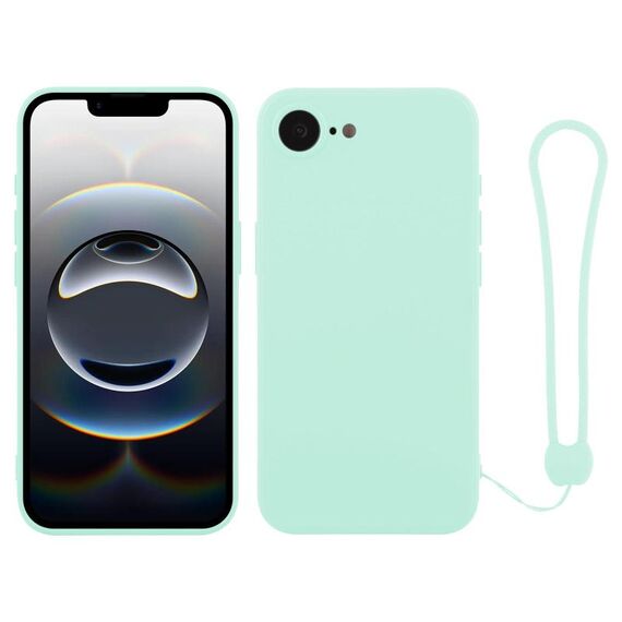 Per iPhone 16e Custodia in silicone con cinturino da polso (verde menta)