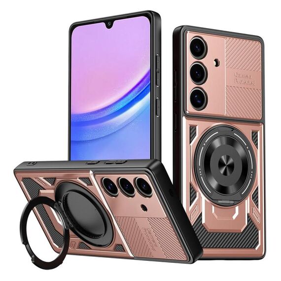 Per Samsung Galaxy A15 Armor Rotating Holder MagSafe Custodia per telefono (oro rosa)