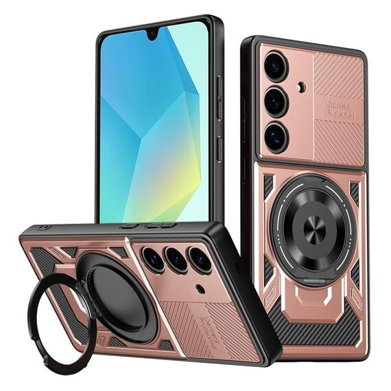 Per Samsung Galaxy A16 5G / 4G Armor Supporto Rotante MagSafe Custodia per Telefono (Oro Rosa)