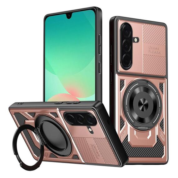 Per Samsung Galaxy A26 5G Armor Rotating Holder MagSafe Custodia per telefono (oro rosa)