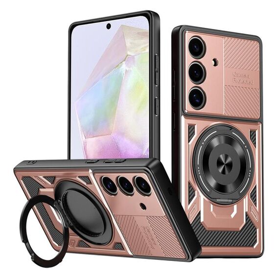 Per Samsung Galaxy A35 5G Custodia per telefono con supporto rotante MagSafe (oro rosa)