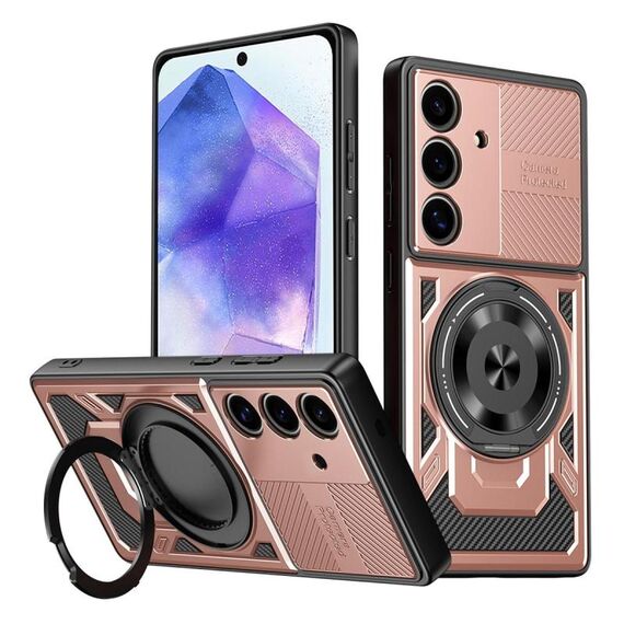 Per Samsung Galaxy A55 5G Armor Rotating Holder MagSafe Custodia per telefono (oro rosa)