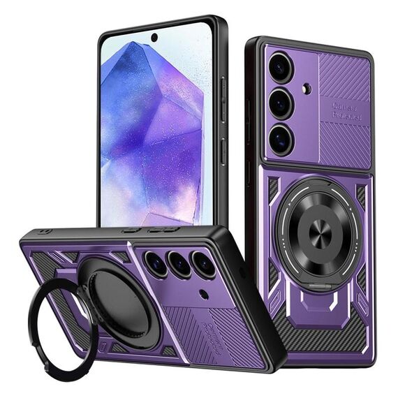 Per Samsung Galaxy A55 5G Armor Supporto Rotante MagSafe Custodia per Telefono (Viola)