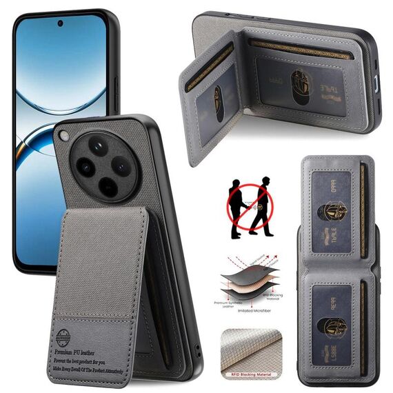 Per OPPO Find X8 Pro Twill Tessuto Pelle Verticale Flip RFID Card Bag Custodia per Telefono (Grigio)