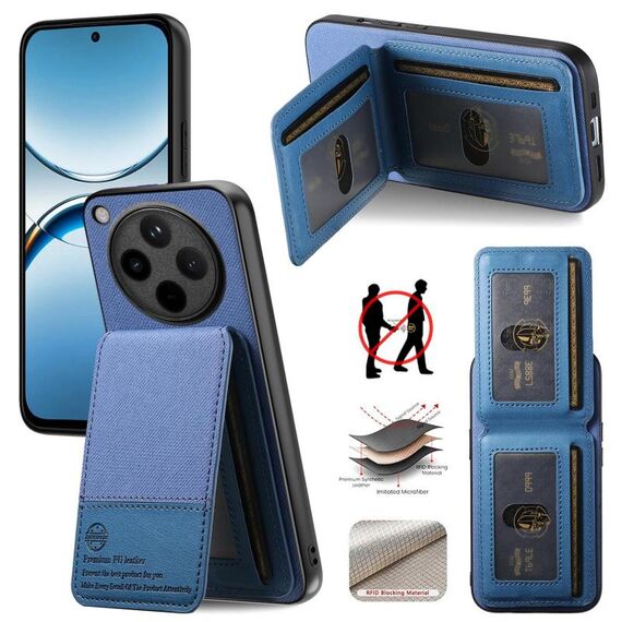 Per OPPO Find X8 Pro Twill Tessuto Pelle Verticale Flip RFID Card Bag Custodia per Telefono (Blu)