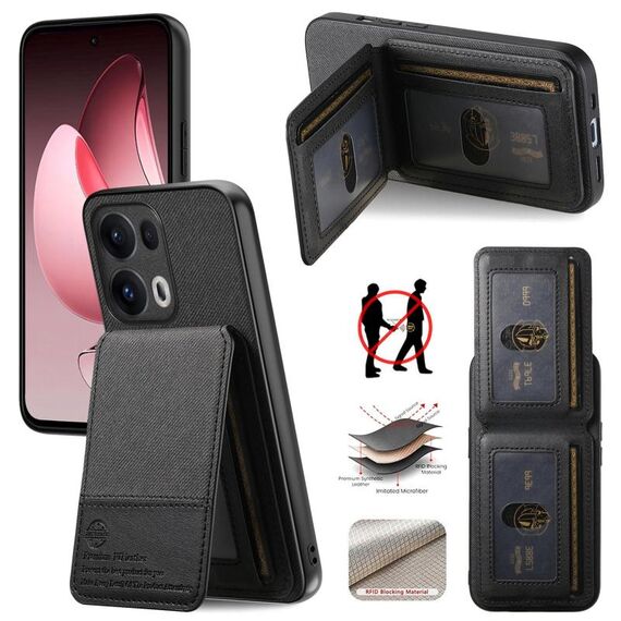 Per OPPO Reno13 F Twill Tessuto Pelle Verticale Flip RFID Card Bag Custodia per Telefono (Nero)