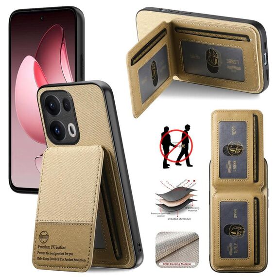 Per OPPO Reno13 F Twill Tessuto Pelle Verticale Flip RFID Card Bag Custodia per Telefono (Cachi)