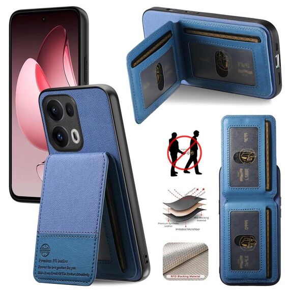 Per OPPO Reno13 F Twill Tessuto Pelle Verticale Flip RFID Card Bag Custodia per Telefono (Blu)