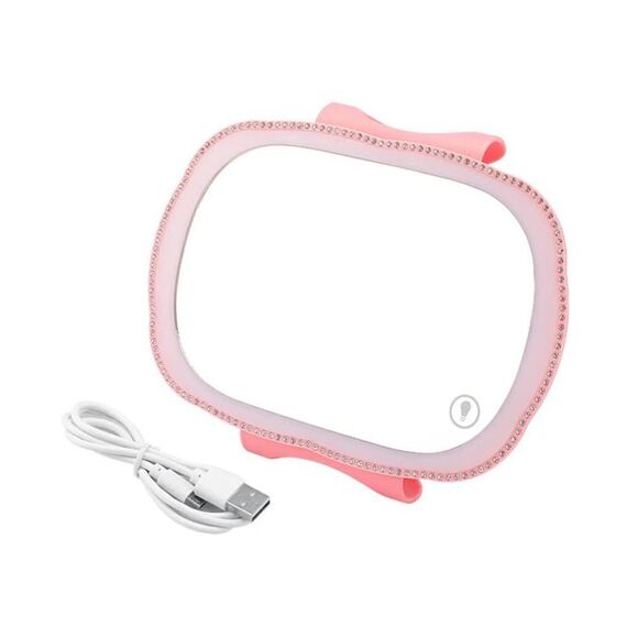Specchio per il trucco con luce LED per visiera parasole per auto (rosa)