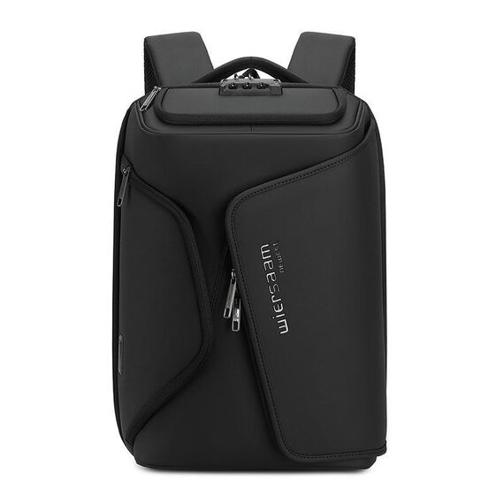 Zaino da viaggio antifurto per uomo Wiersaam, zaino per laptop resistente all'acqua con porta di ricarica USB (nero)