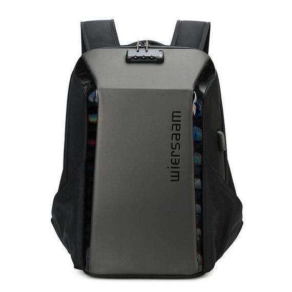Wiersaam WY1350 Zaino antifurto da uomo per laptop da viaggio con lucchetto con password (grigio siderale)