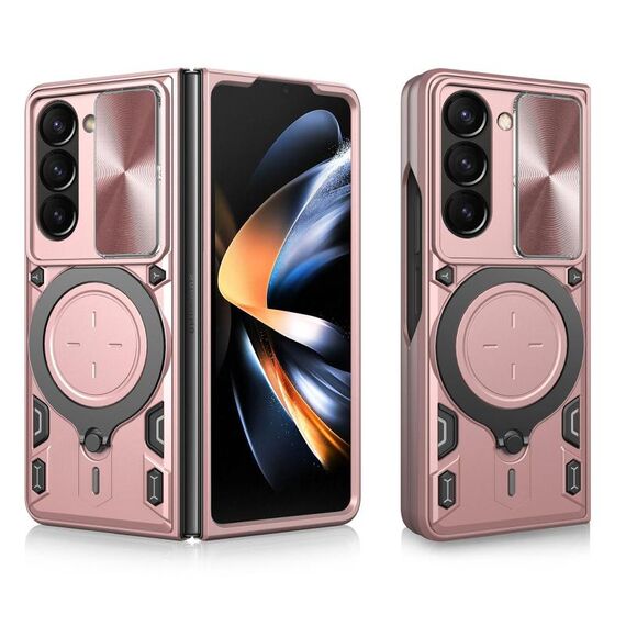 Per Samsung Galaxy Z Fold7 CD Texture Custodia per telefono con supporto magnetico scorrevole Camshield (rosa)