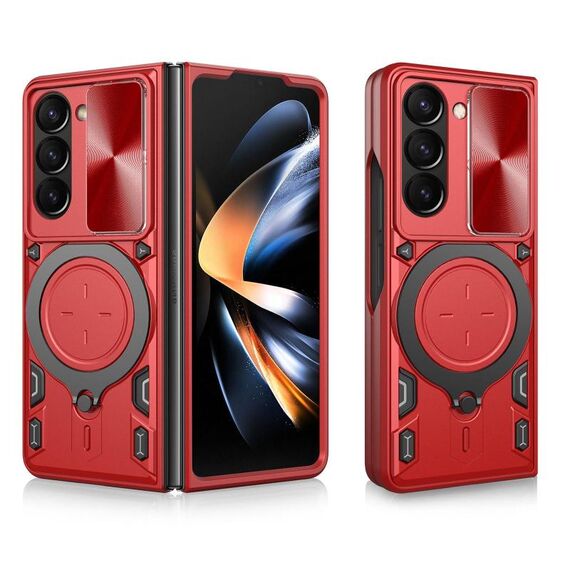 Per Samsung Galaxy Z Fold7 CD Texture Custodia per telefono con supporto magnetico scorrevole Camshield (rosso)
