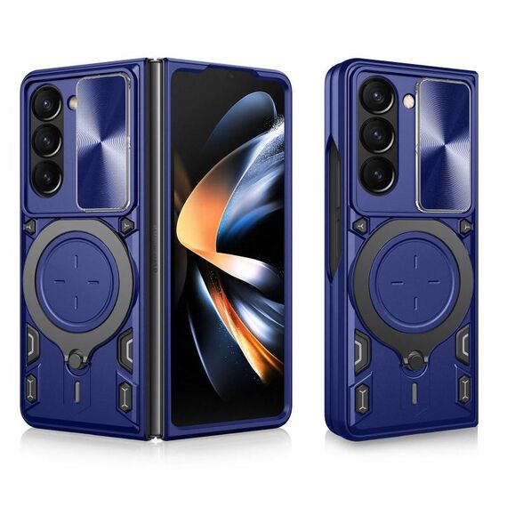 Per Samsung Galaxy Z Fold7 CD Texture Custodia per telefono con supporto magnetico scorrevole Camshield (blu)