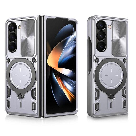 Per Samsung Galaxy Z Fold7 CD Texture Sliding Camshield Supporto Magnetico Custodia per Telefono (Argento)