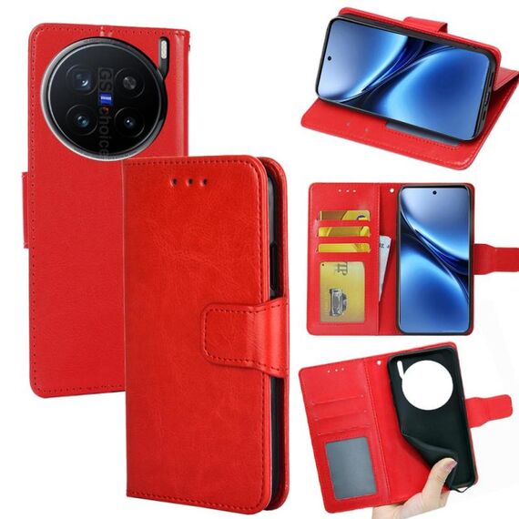 Per vivo X200 Pro 5G Custodia in pelle con texture di cristallo (rosso)